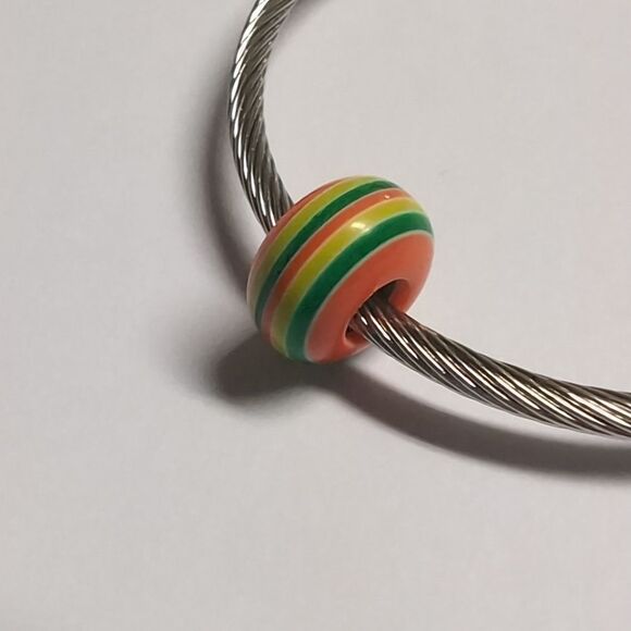 Orange Green Yellow Striped Charm for Pandora Style Bracelet - Picture 5 of 5